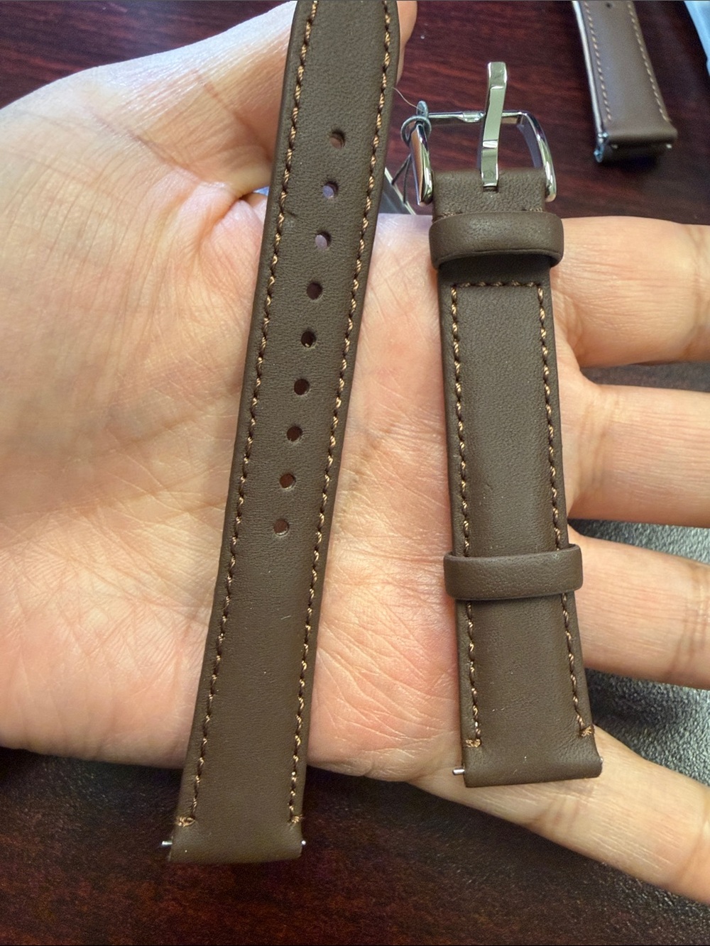 16mm Fossil Tan Leather Watch Band with Stitch Detail